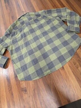 Men's Green and Black Plaid Button-Up Double Brushed Flannel Shirt Size XXXL
